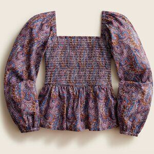 J. Crew Purple Paisley Smocked Square-Neck Blouse